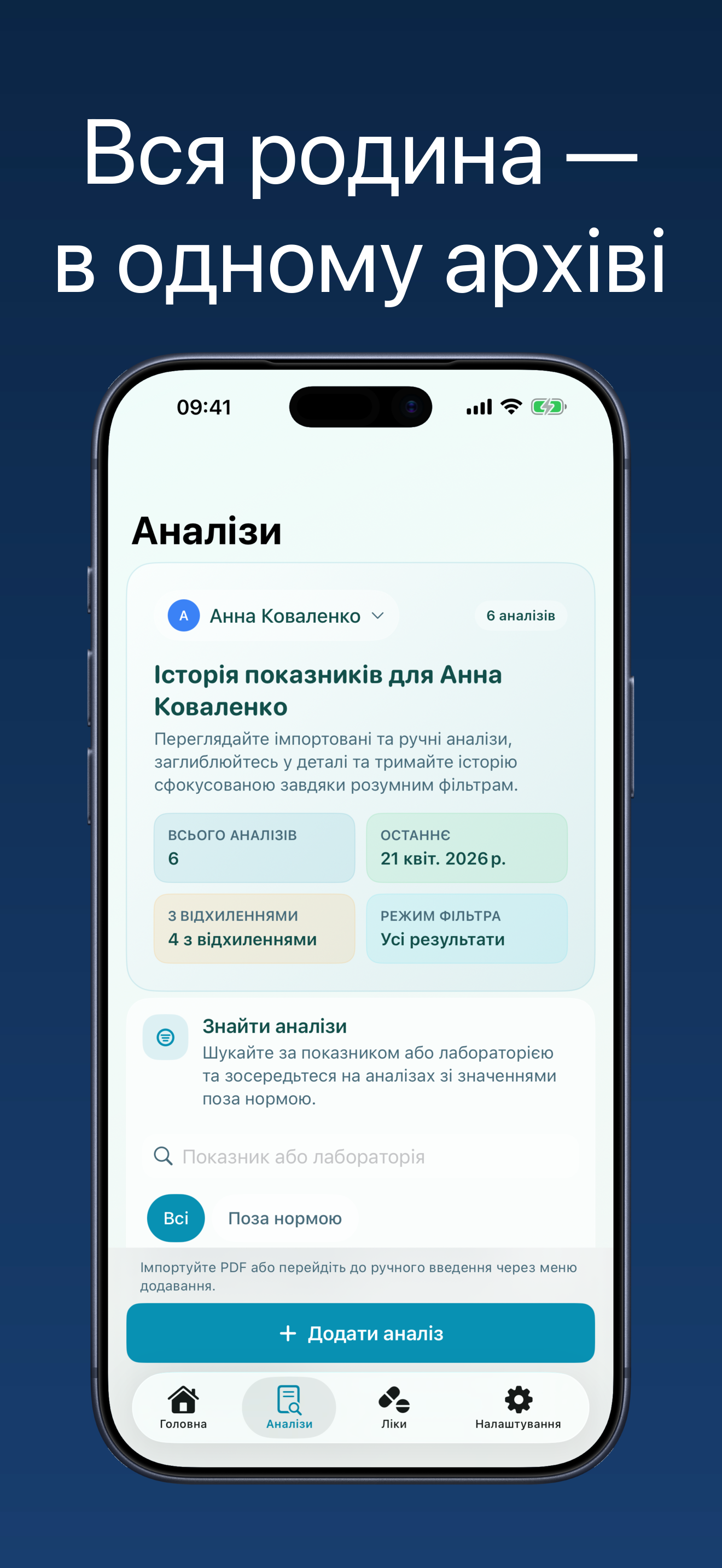 Аналізи — вся родина в одному архіві